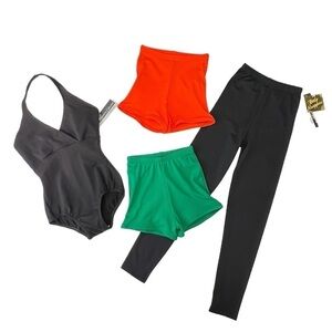 Body Wrappers XS Black Leotard & Leggings +  2 Pair Boy Shorts Orange Green New